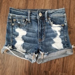 American Eagle Size 00 Destructed High Rise Shortie Denim Shorts